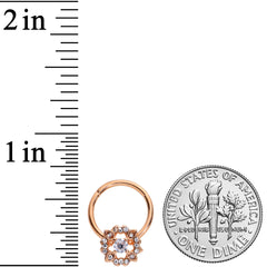 16G  3/8 Clear Gem Rose Gold Tone Wreath Hinged Segment Ring