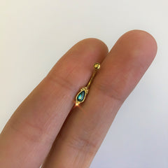 16G 5/16 Green Gem Gold Tone Regal Drop Curved Eyebrow Ring