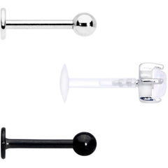 16G 5/16 Faux White Opal Flexible Bioplast Black Labret Set of 3