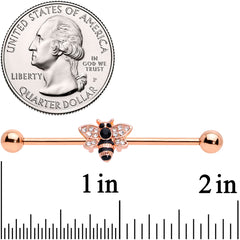 14G Clear Black Gem Rose Gold Tone Bee Industrial Barbell 38mm