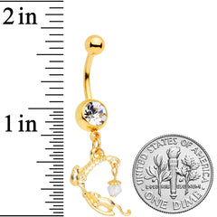 Clear Gem Gold Tone Wheat Mice Dangle Belly Ring