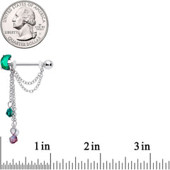 14G 9/16 Clear Green Gem Moon Trio Dangle Barbell Nipple Ring Set