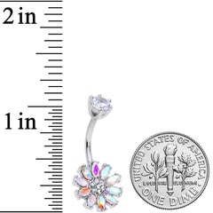 Clear Aurora CZ Gem Flower Belly Ring