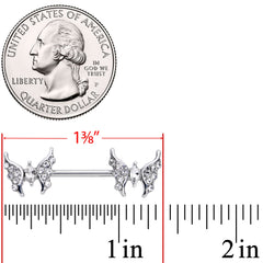 14G 9/16 Clear CZ Gem Drama Butterfly Barbell Nipple Ring Set