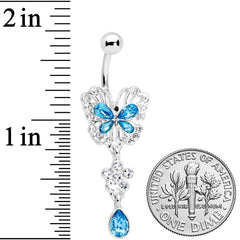Clear Aqua Gem Lacy Butterfly Flower Drop Dangle Belly Ring