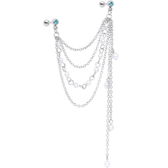 16G 1/4 Aqua Gem Multiple Dangle Cartilage Chain Earring