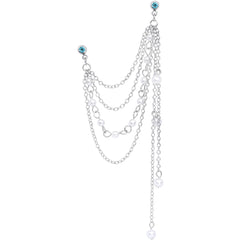 16G 1/4 Aqua Gem Multiple Dangle Cartilage Chain Earring