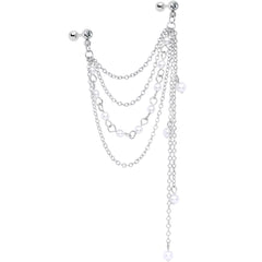 16G 1/4 Clear Gem Multiple Dangle Cartilage Chain Earring