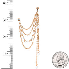 16G 1/4 Clear Gem Rose Gold Hue Dangle Cartilage Chain Earring