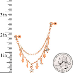 16G 1/4 Rose Gold Tone Moon Sun Dangle Cartilage Chain Earring