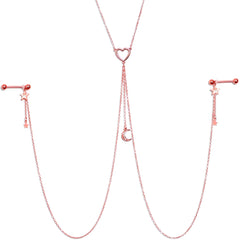 14G 5/8 Aurora Gem Rose Gold Hue Star Moon Nipple Chain Necklace