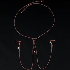 14G 5/8 Aurora Gem Rose Gold Hue Star Moon Nipple Chain Necklace