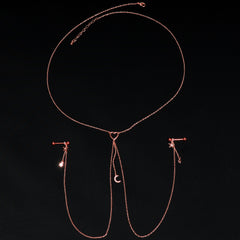 14G 5/8 Clear Gem Rose Gold Hue Star Moon Nipple Chain Necklace