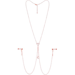 14G 5/8 Clear Gem Rose Gold Hue Star Moon Nipple Chain Necklace