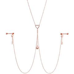14G 5/8 Clear Gem Rose Gold Hue Star Sun Nipple Chain Necklace