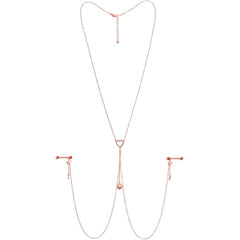 14G 5/8 Clear Gem Rose Gold Hue Star Sun Nipple Chain Necklace
