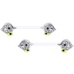 14G 9/16 Clear Gem Clear Bioplast Mom Bird Barbell Nipple Ring Set