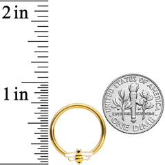 14G 9/16 Gold Tone Black White Bee BCR Captive Nipple Ring Set
