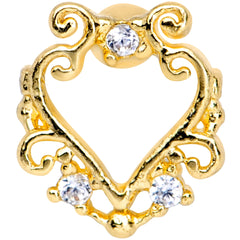 16G 1/4 Clear CZ Gem Gold Tone Fancy Heart Cartilage Tragus