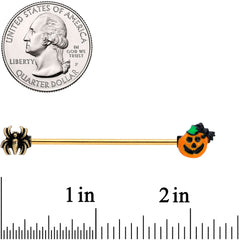 14G Gold Tone Spider Pumpkin Halloween Industrial Barbell 38mm