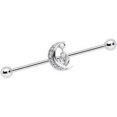 14G Clear CZ Gem Heart Padlock Moon Dangle Industrial Barbell 38mm