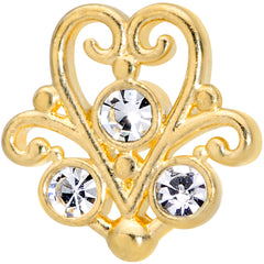 16G 5/16 Clear CZ Gem Gold Tone Fancy Heart Labret Monroe Tragus