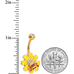 Clear Gem Gold Tone Red Yellow Bee Flower Belly Ring