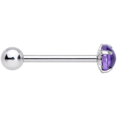 Purple CZ Gem Smooth Hemisphere Barbell Tongue Ring