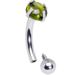 16G 5/16 Green CZ Gem Internally Threaded Curved Eyebrow Ring