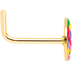 22G 5/16 Gold Tone Rainbow Hippie Peace Sign L Shaped Nose Ring