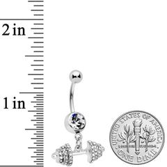 Clear Gem Weightlifting Barbell Dangle Belly Ring