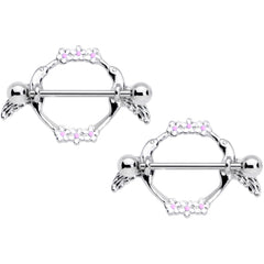 14G 9/16 Pink White Flower Hummingbird Nipple Shield Set