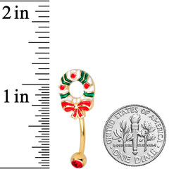 Red Gem Gold Tone Holiday Wreath Christmas Top Mount Belly Ring