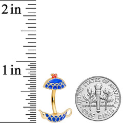 Gold Tone Blue Teapot Double Mount Belly Ring