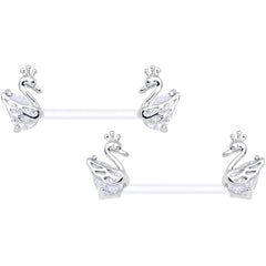 14G 9/16 Clear CZ Gem Bioplast Swan Queen Barbell Nipple Ring Set