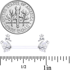 14G 9/16 Clear CZ Gem Bioplast Swan Queen Barbell Nipple Ring Set