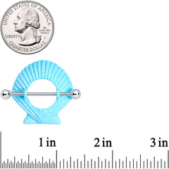14G 29mm Iridescent Blue Scallop Shell Nautical Nipple Shield Set