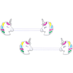 14G 9/16 Clear Bioplast Pastel Unicorn Barbell Nipple Ring Set