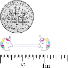 14G 9/16 Clear Bioplast Pastel Unicorn Barbell Nipple Ring Set