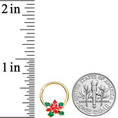 16G 3/8 Gold Tone Poinsettia Christmas Hinged Segment Ring