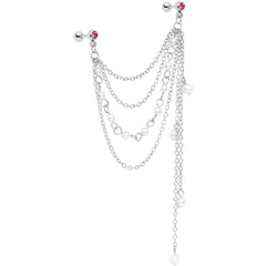 16G 1/4 Pink Gem Multiple Dangle Cartilage Chain Earring
