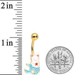 Gold Tone Blue Star Kitty Cat Mermaid Belly Ring