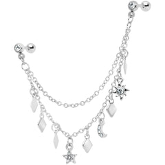 16G 1/4 Clear Gem Moon Star Sun Dangle Cartilage Chain Earring