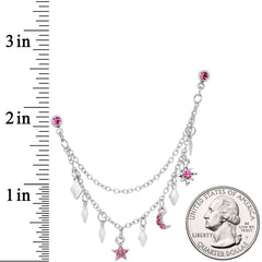 16G 1/4 Pink Gem Moon Star Sun Dangle Cartilage Chain Earring
