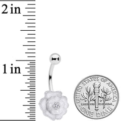 Clear Gem White Rose Reversible Belly Ring