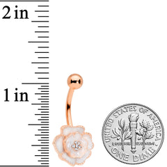 Clear Gem Rose Gold Tone White Rose Reversible Belly Ring