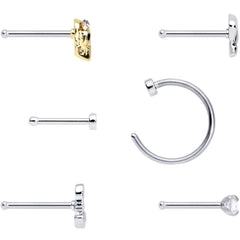 20G 1/4 5/16 Clear CZ Gem Shell Nautical Hoop Nose Bone Set of 6
