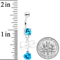Aqua Gem Bow Rose Flower Dangle Belly Ring