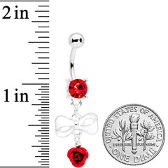 Red Gem Bow Rose Flower Dangle Belly Ring