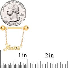 14G 1/2 Gold Tone Love Forever Chain Dangle Nipple Ring Set